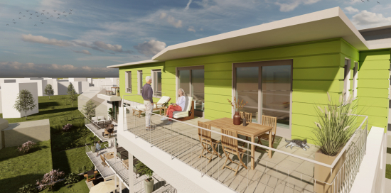 Neubauprojekt GRÜNE MITTE - Visualisierung Dachterrasse